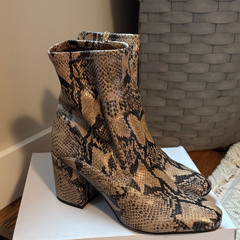 Franco Sarto Snake Print Ankle Boots